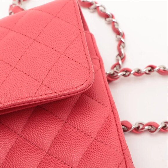 Chanel Matelasse 25 Caviar Skin Double Flap Double Chain Bag Red Silver Metal - Picture 11 of 16